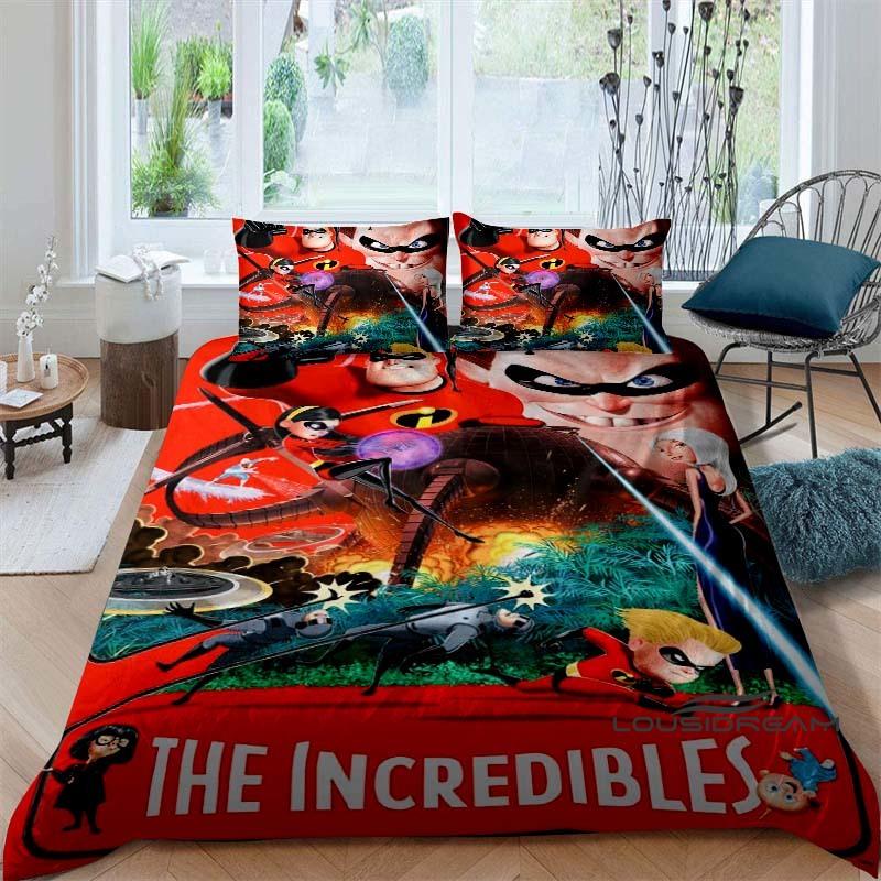 Cartoon  The Incredibles  pattern duvet cover and pillowcase bedding set, suitable for adult men s and women s bedroom decor, 135X200cm