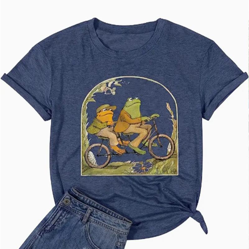 

Модная женская футболка с принтом «Лягушка на велосипеде», забавная повседневная футболка с круглым вырезом и короткими рукавами, летняя женская футболка 8XL темно-синий