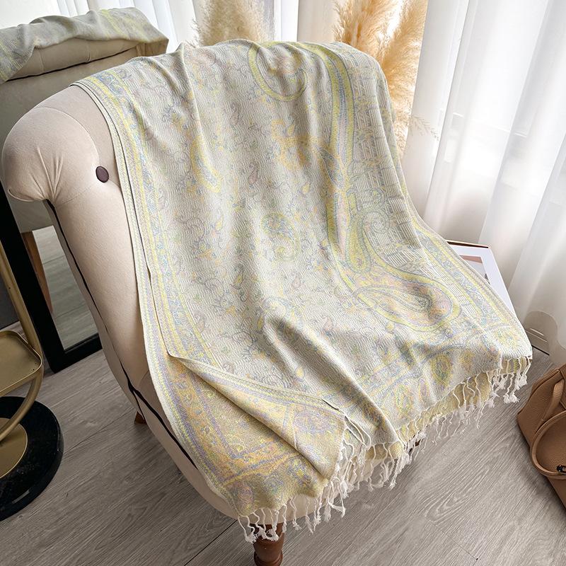 Jacquard Scarf Shawl Tassel Cashew Jacquard Ethnic Style Scarf Women's Autumn and Winter Retro Scarf Warm and Cold-proof Shawl