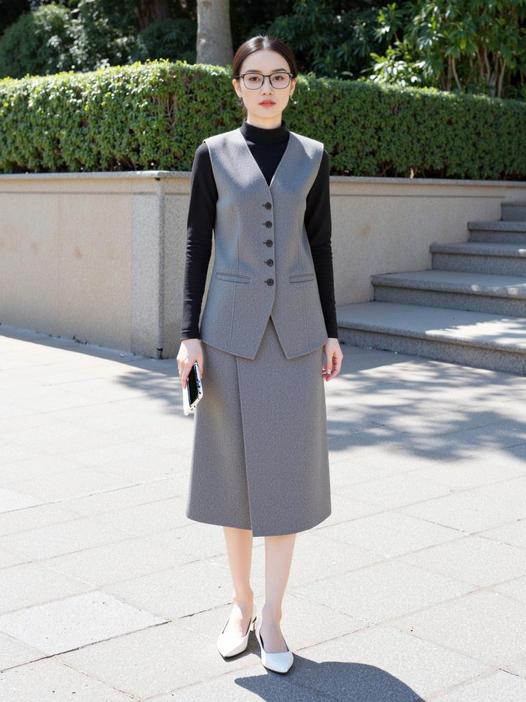 Women's V-neck Wool Melton Lambswool Waistcoat - Autumn/Winter Old Money Style