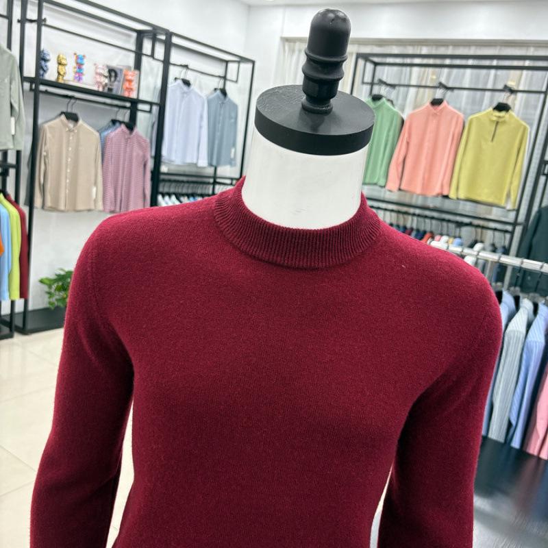 Men's Autumn/Winter Wool Sweater - Half-High Collar, Solid Color, Long Sleeve, Skin-Friendly, Warm Base Layer