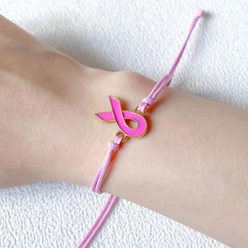 Paquete de 24 pulseras trenzadas de cinta ajustables, pulsera cómoda para la causa de concienciación sobre el cáncer de mama