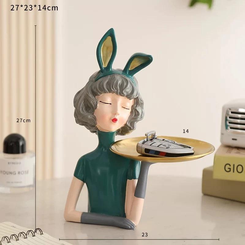 INS Style Resin Girl Tray Figurine – Modern Desktop Home Decorative Ornament