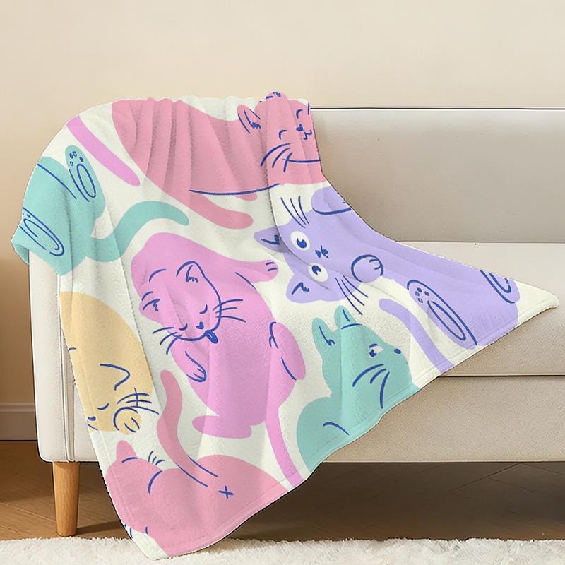 Lightweight Flannel Cat Series Throw Blanket Soft, Colorful, Versatile for Home Couch Naps, Car Use, Christmas & Halloween Decor