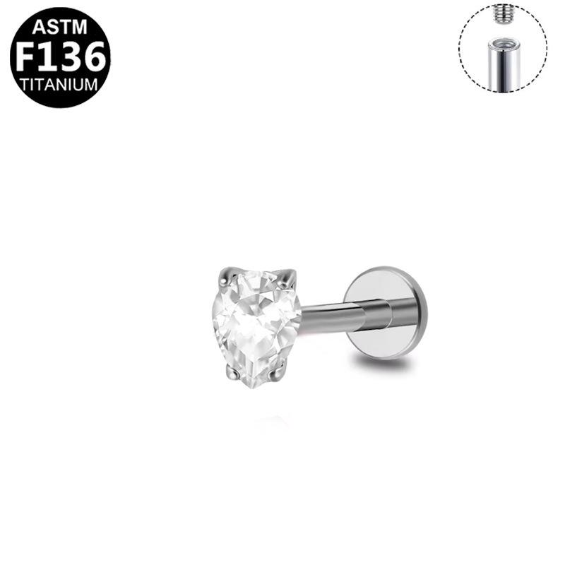F136 Titanium Water Drop Zircon Labret Studs with Inner Thread - New Crown Style