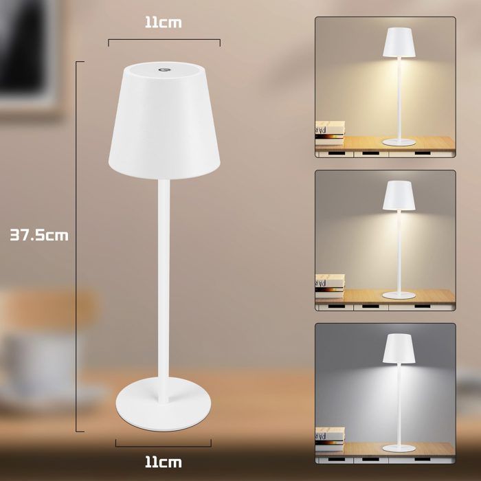 Lampe de table LED - NETTLIFE - Rechargeable - Batterie sans fil - Tactile d'intensité variable - IP54