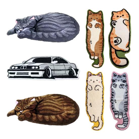 Plush Cat Rug Cute Cartoon Kitten Floor Mat Anti-Slip Soft Bedside Rug for Bedroom Living Room Playroom Kids Room Decor