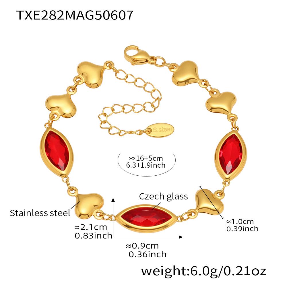 Qiong Yao 18K Gold Heart Patch Leaf Glass Stone Bracelet for Women - French Retro Light Luxury Jewelry