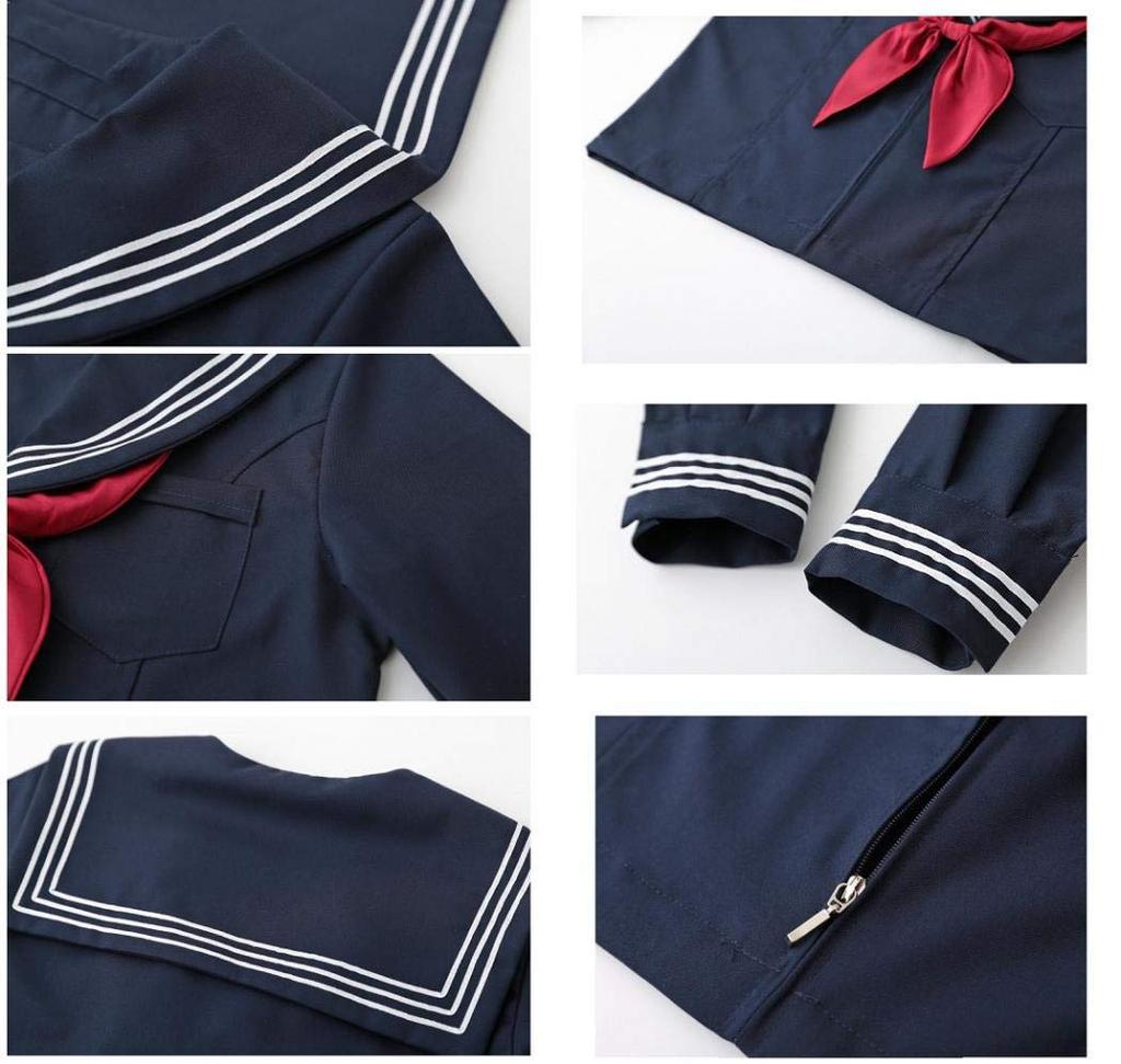 Aculldo Sailor Navy Long Short Long Cosplay Three White Open Authentic Perfect for Cultural School School Uniform Size Uniform, Blue, Sleeves,