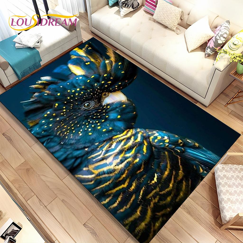 Teppich mit bunten Papageien, Aras und Vögeln, Teppich für Zuhause, Wohnzimmer, Schlafzimmer, Sofa, Fußmatte, Küchendekoration, rutschfeste Bodenmatte für Kinder
