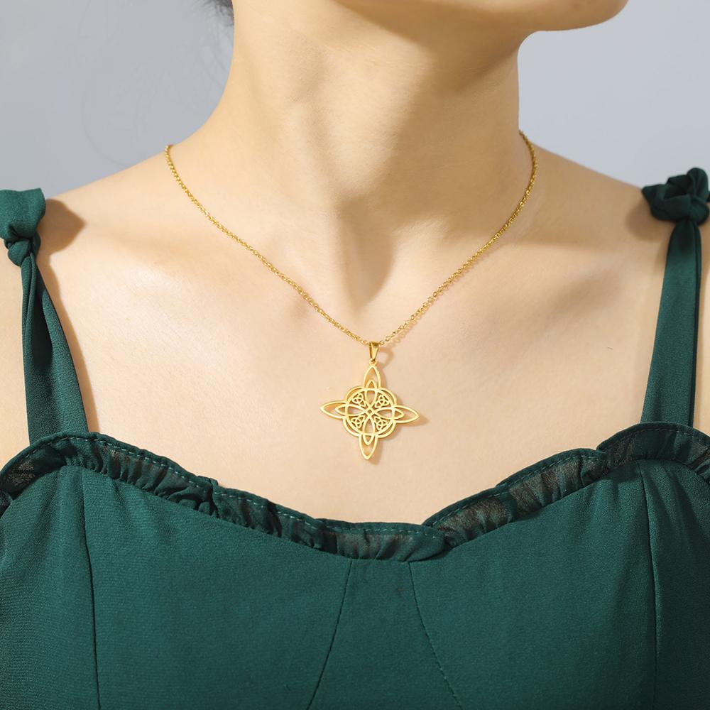 Dawapara Witch Knot Necklace Celtics Good Luck Irish Jewelry Stainless Steel Wiccan Vintage Wealth Amulet Women Necklace