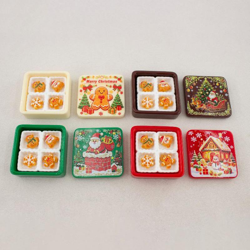 Cute Christmas Gingerbread Biscuit Gift Box Series 3D Resin Cabochon Diy For Keychain Earrings Dollhouse Accessories