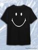 TeeSensation Black Crew Neck Short Sleeve T-Shirt with White Simple Smiley Face Print