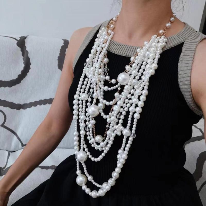 Elegant Multilayer Pearls Necklace and Earrings Set for Women Featuring Handmade Beading and Fashionable Designs