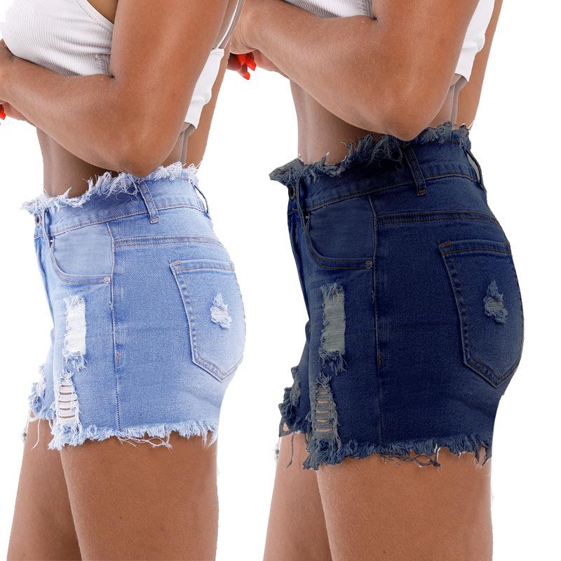 Summer Women's Plus Size Button Fringe Side Denim Shorts