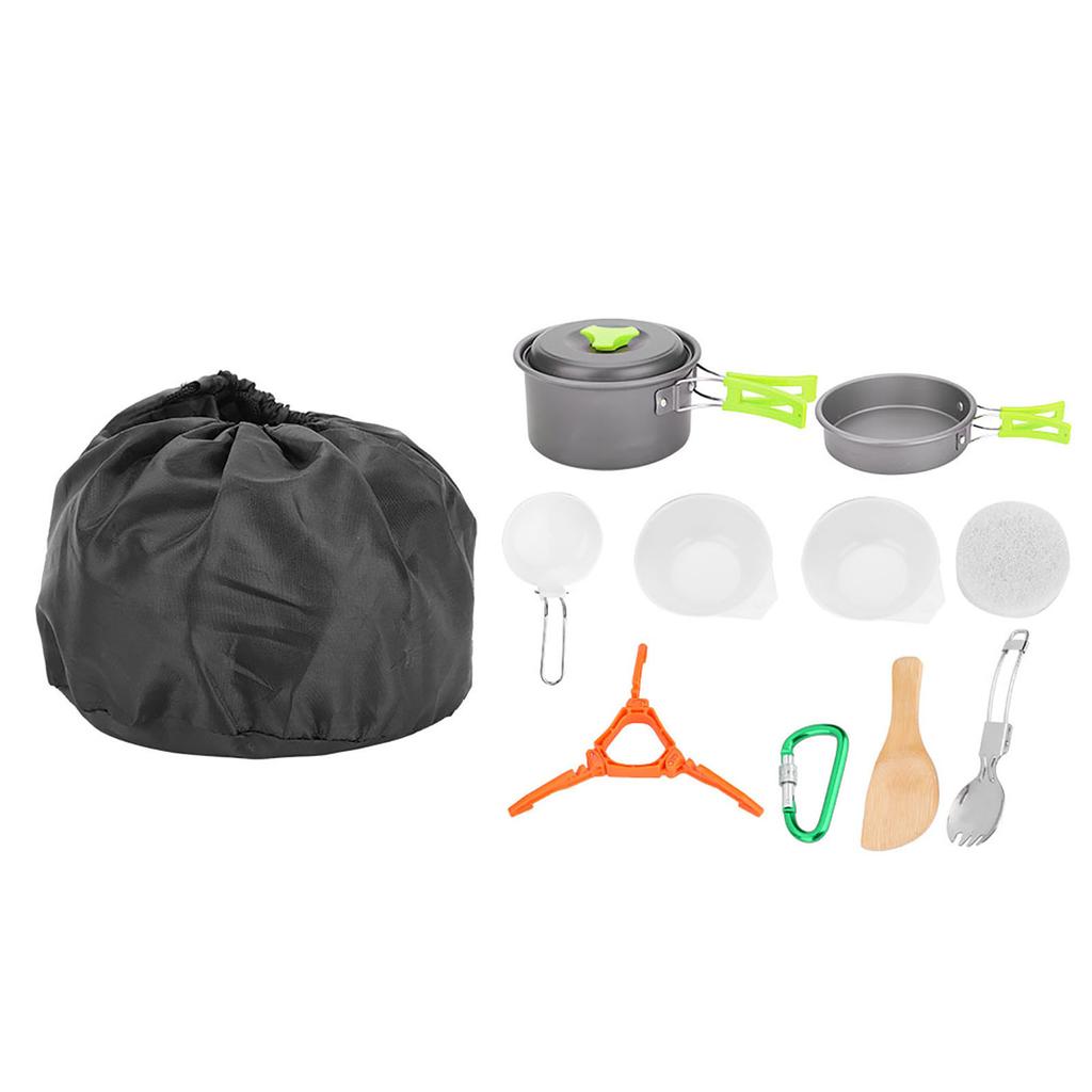 Kit de Utensílios de Cozinha Portátil para Exterior Panela Frigideira Tigela Colher Acessório para Camping Caminhadas Caça (Verde)