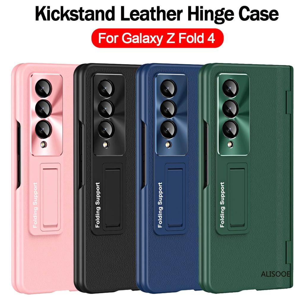 Mit Frontscheibe Glas Für Samsung Z Fold 4 Fällen Leder Scharnier Halter Abdeckung Für Samsung Galaxy Z Fold 4 5g Fall Stehen Capa