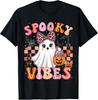 Adorable Ghost-Themed Halloween T-Shirt for Girls - Groovy Spooky Design