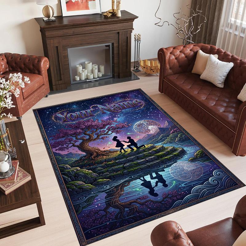 Valentine Love Theme Crystal Velvet Rug Personalized Custom Name Text Soft Floor Mat Home Decor