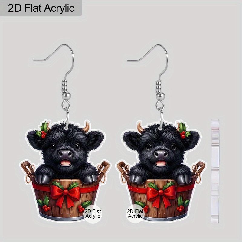 

2D Плоские Классические Черные Акриловые Серьги-Подвески в виде Бочонка из Водяного Буйвола для Женщин, Ювелирное Украшение для Рождественской Вечеринки, Подарок чёрный