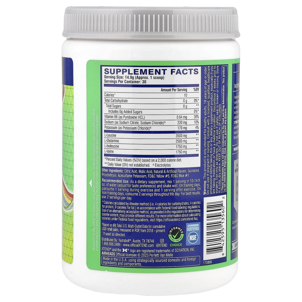 XTEND, 7G BCAA, Air Head Extreme Candy® Rainbow Berry, 16 oz (447 g)