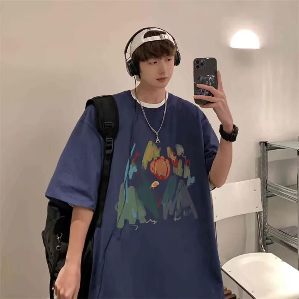 2025 Summer New Retro Flower Print T-Shirt Men High Street  Short Sleeve Tee Shirts Hip Hop Fashion Aesthetic Y2K Tops