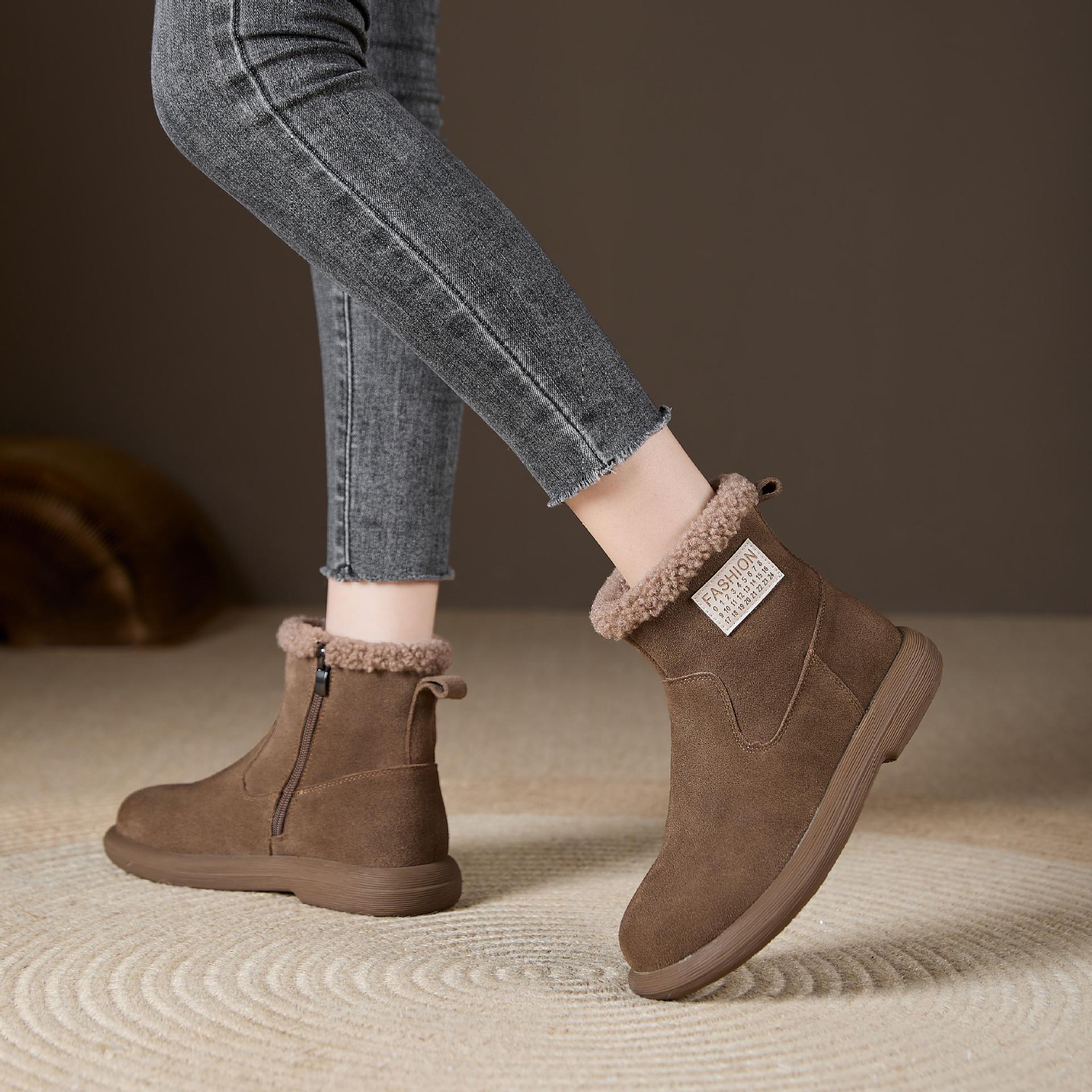 

Женские зимние ботинки на платформе с застежкой-молнией, ботильоны без застежек, с подкладкой из искусственного меха, удобные теплые короткие ботинки для ходьбы, обувь для женщин 40 хаки