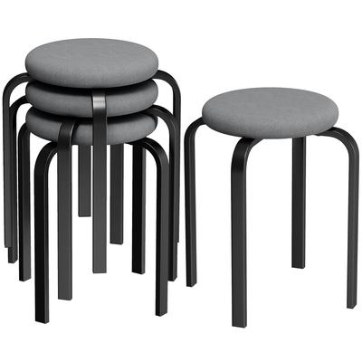 Stackable Stools Modern Cushioned Round Backless Stools Set Of 4 Kitchen Dining Room Dark Grey