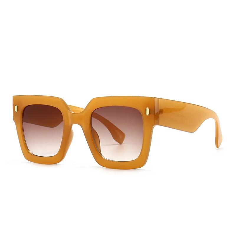 Trendy Brown Square Oversized Sunglasses Women  Brand Design Retro Rivet Shade Eyeglasses Big Rectangle Sun Glasses