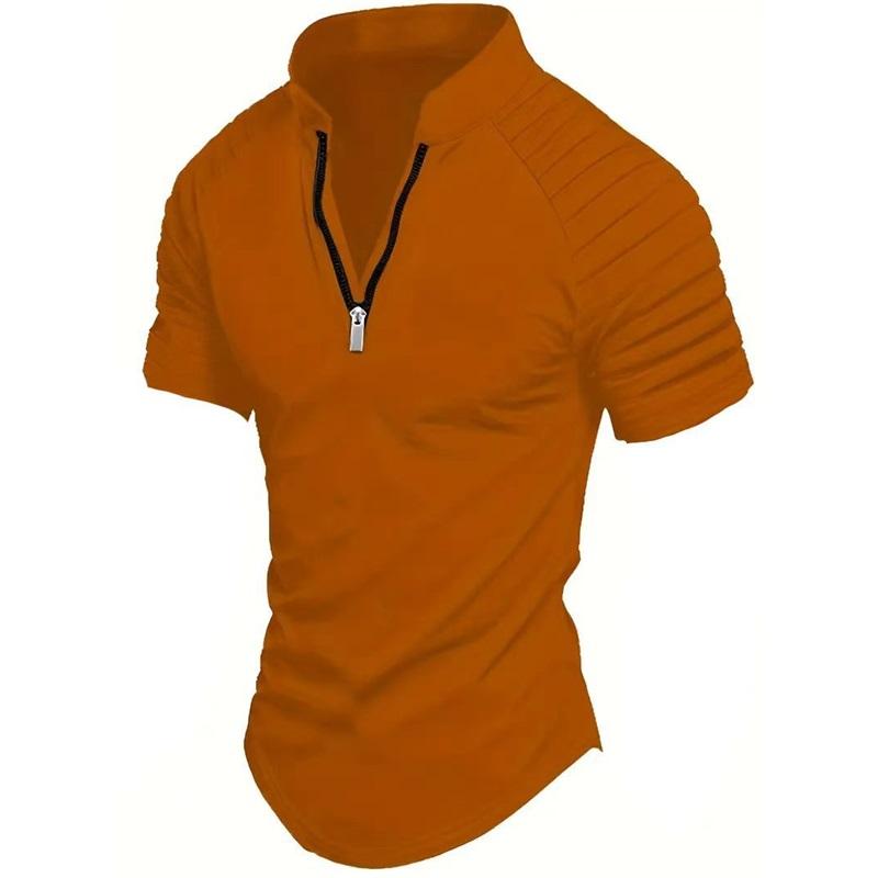Men's POLO Shirt Spring Sports Solid Color Standing Collar Pleated Zipper Breathable Casual Summer Fashion Top Short Sleeve