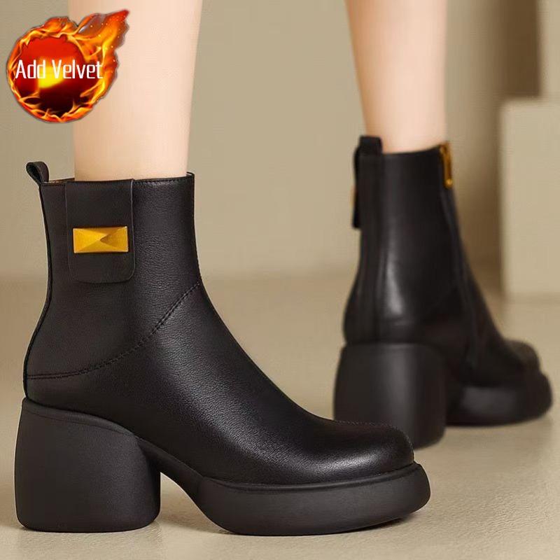 

Модные женские короткие туфли с массивным круглым носком, осенне-зимние кожаные ботильоны, элегантные ботильоны на среднем каблуке для женщин, новинка из ПУ-кожи 40