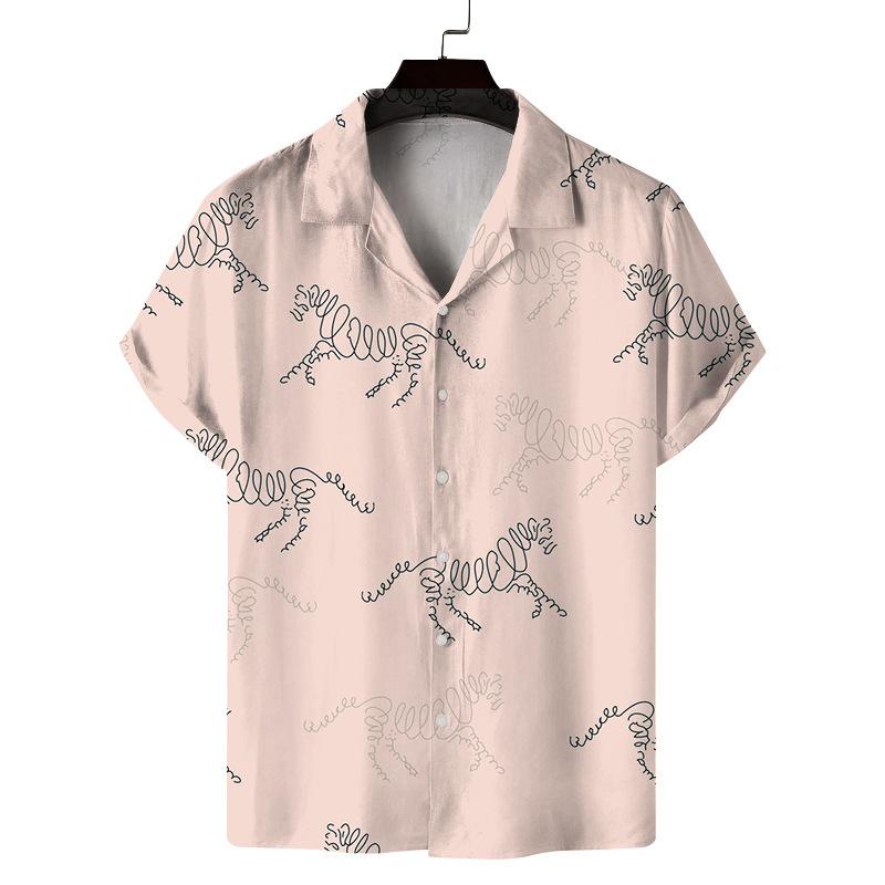 2025 Summer Men's Casual Coconut Tree Print Short Sleeve Polo Cardigan European And American Hawaiian Floral Shirt For Men