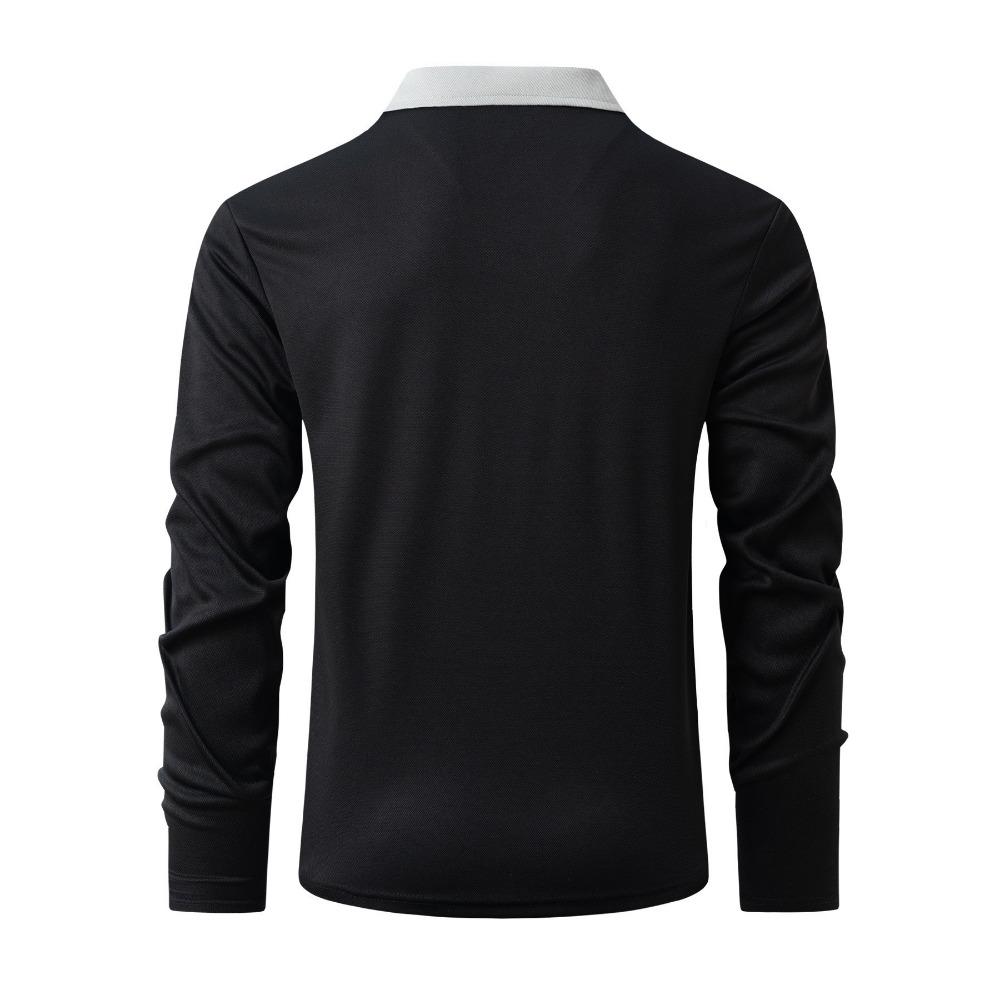 Autumn Men's Casual Button Lapel Solid Color Long Sleeved Polo Shirt