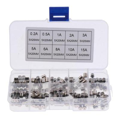 100Pcs Quick Blow Glass Tube Fuses Assorted 0.2/0.5/1/2/3/5/6/8/10/15A