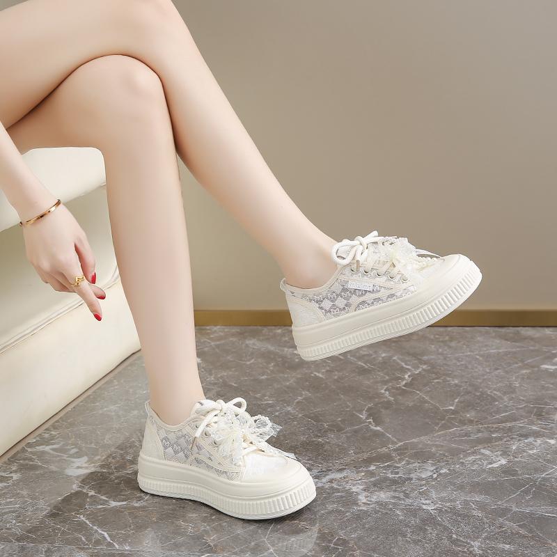 Fashion CRLAYDK Fashion Women's Lace Jacquard Platform Tennis Walking Casual Shoes for Ladies Breathable Skate Lace Up Sneakers