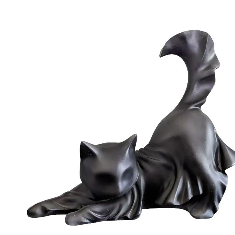 

A84E-HALLOWEEN Растягивающаяся Статуэтка Призрака Страшная Черная Для Милой Кошки В Плаще Фигурка Подарок Для Любителей Кошек чёрный