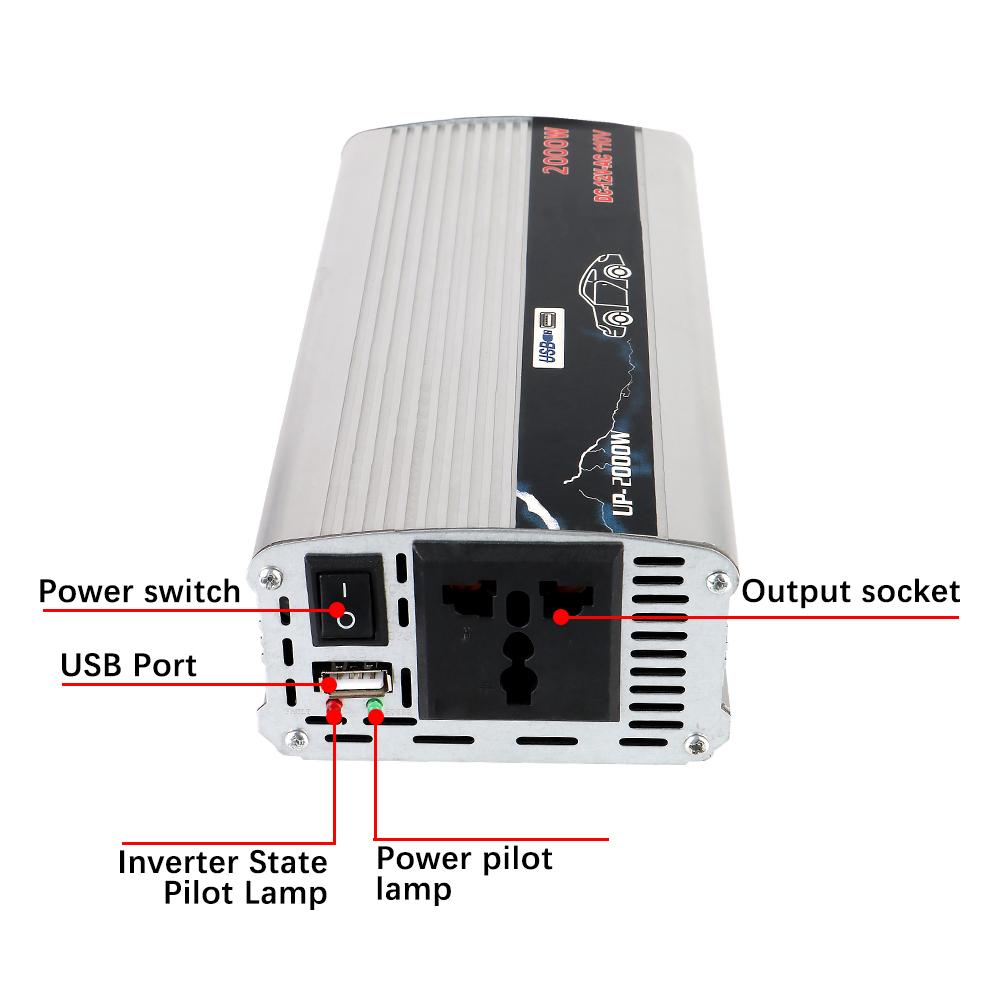 Metal Car Power Invertor DC 110V To 220V Vehicle-Mounted Household AC Converter Universal Portable Socket With USB 2000W