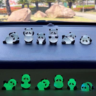 Car Rearview Mirror Decoration Center Console Small Luminous Panda Doll Resin Ornament Auto Interior Accessories