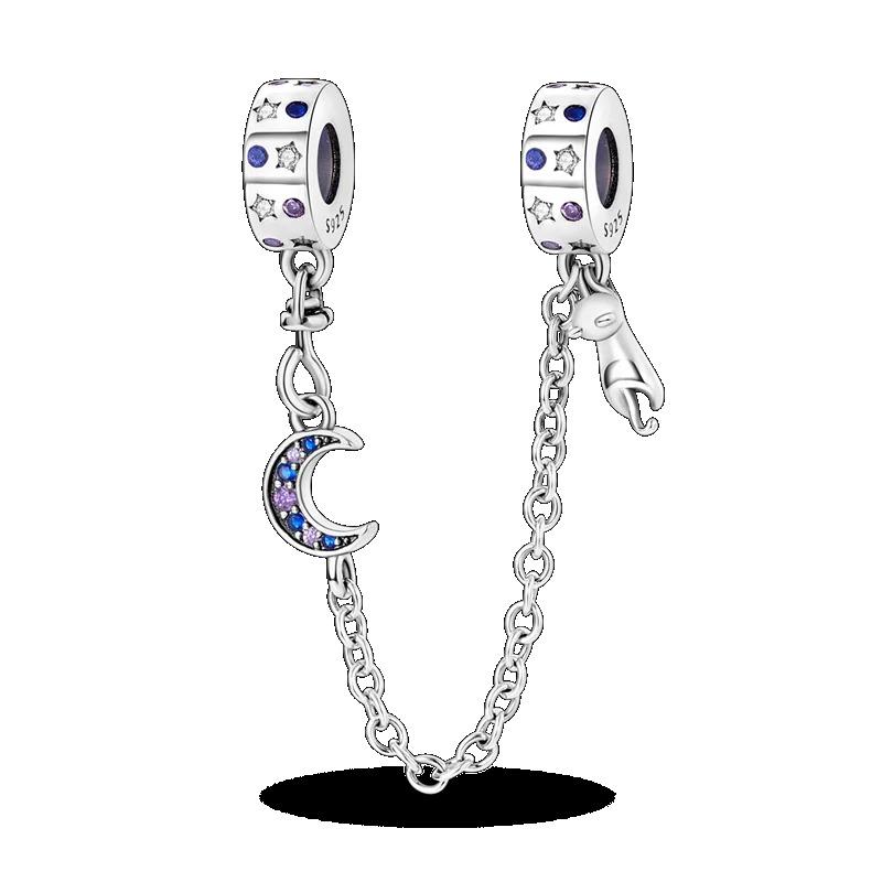 Silver Clasp 925 Silver CZ Pave Clip Charms Daisy Beads Stopper Safety Chain Fit Original Bangle Bracelet Jewelry Clip