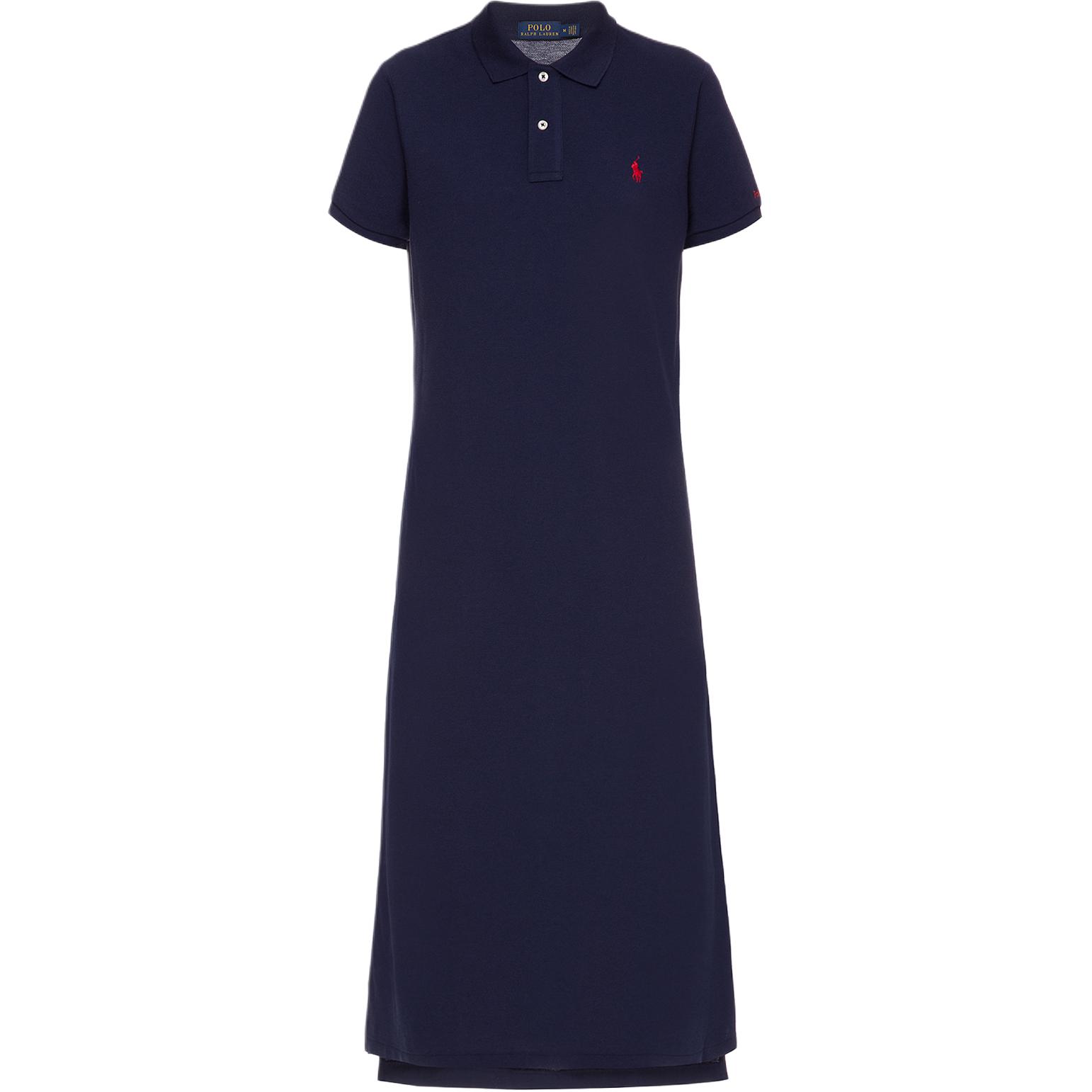 

Polo Ralph Lauren Однотонное платье-миди прямого кроя с короткими рукавами и воротником поло, вышитое пони Женские платья 211780107-003 XS