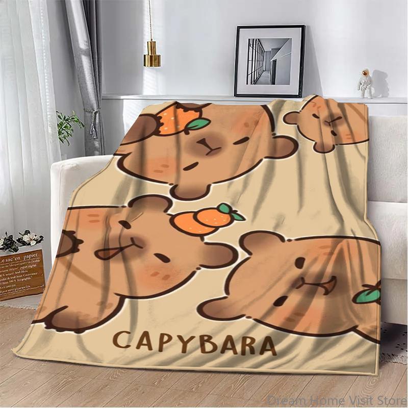 Cartoon Soft Capybara pattern printed Flannel Throw blanket, suitable for sofas, beds,offices, travel, Picnic,warm plush blanket