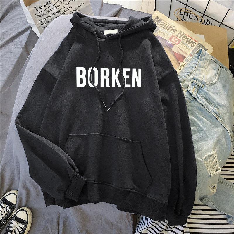 Ženy v korejském stylu podzimní mikiny s dlouhým rukávem dámy volný svetr studentský dopisní potisk plyšový top s kapucí