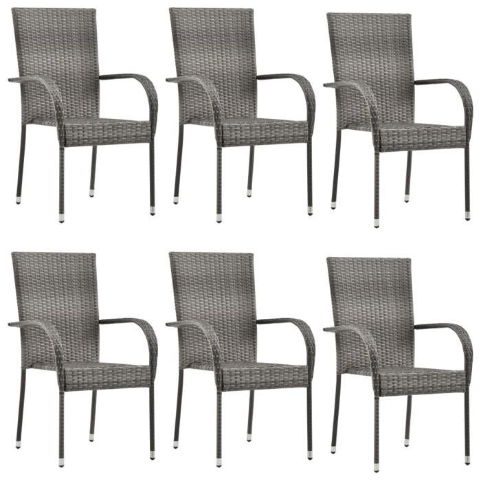 VidaXL Chaises empilables d'extérieur 6 pcs Gris Résine tressée
