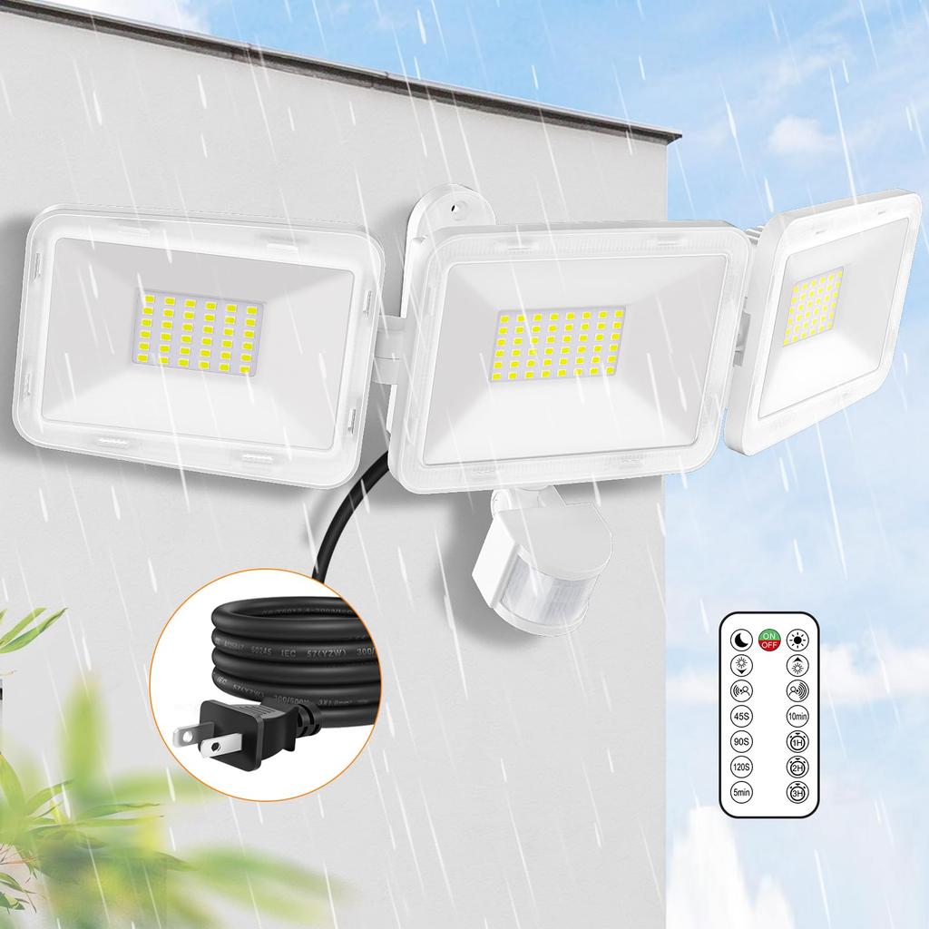 MEIKEE Motion Sensor Light, 70W LED Sensor Light for Outdoor Use [3-Sided Lighting, Remote Control, Steady-On Function], 7000LM Ultra-Bright Motion
