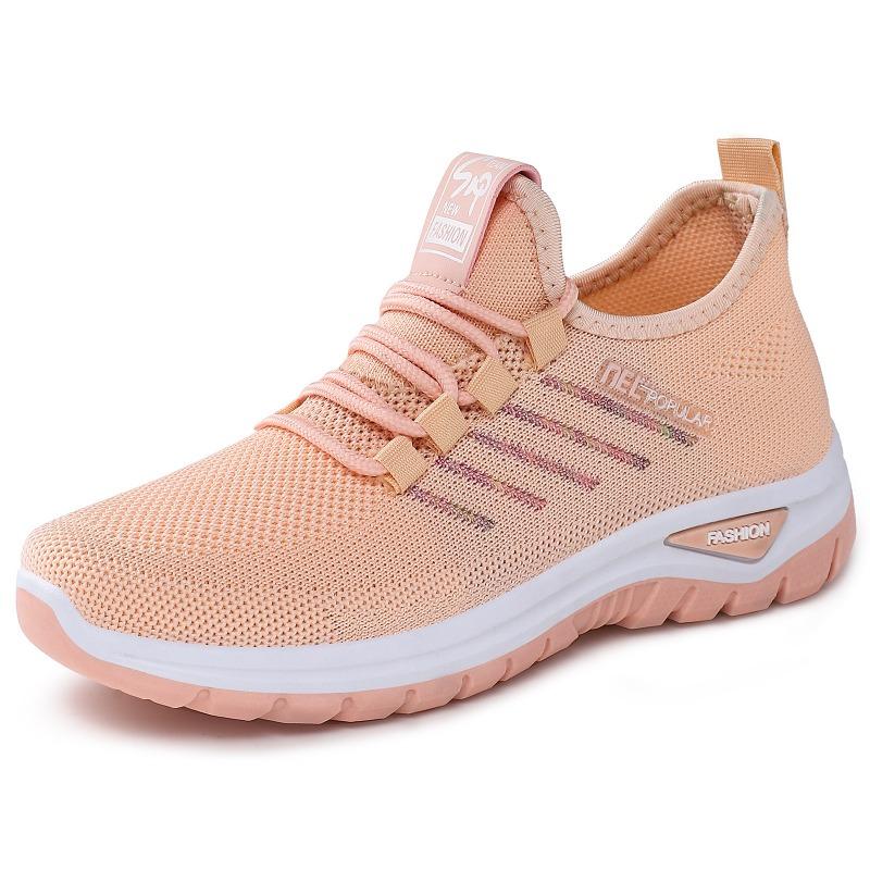 Shoes Female Couple Large Size Lace-up Sneakers Soft-soled Women's Shoes Fly-woven Breathable Casual Shoes Shallow Mouth Thick-soled Single Shoes