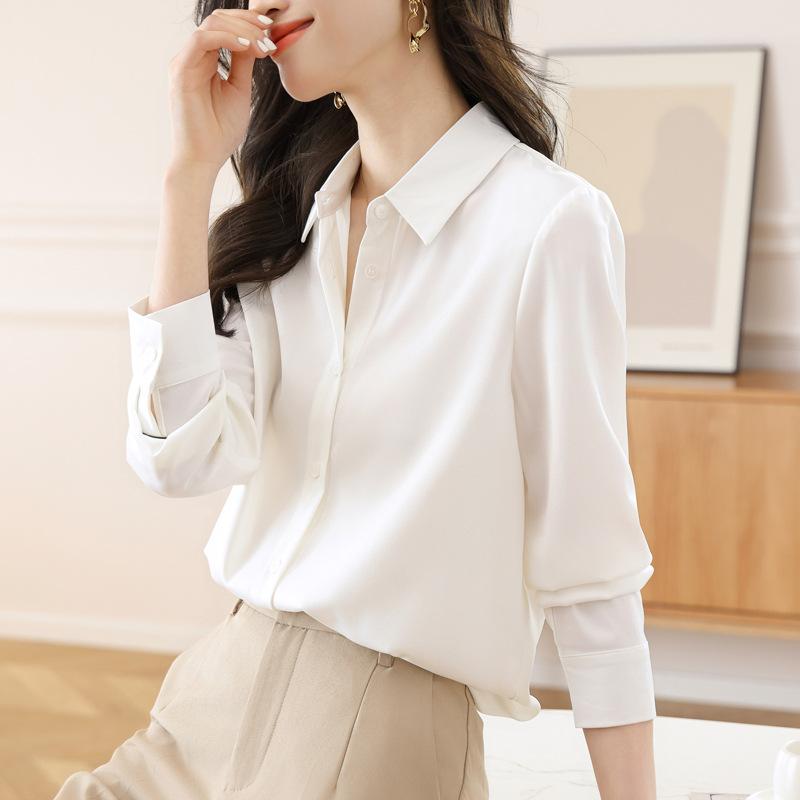 Simplicity, high-end sense, white satin shirt, women's professional interview shirt, design sense, niche top