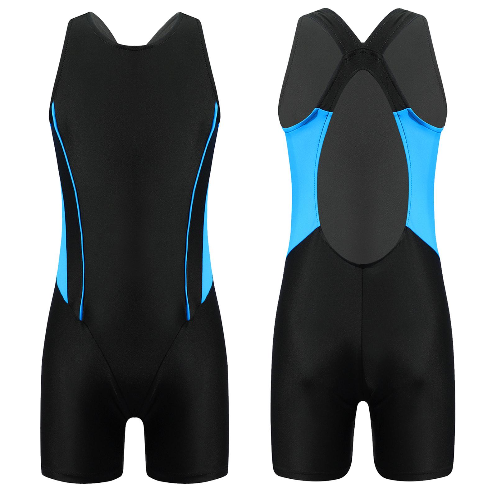 

Детский цельный купальник для девочек, короткий комбинезон с открытой спиной и принтом, боди для пляжа, бассейна, плавания, купания 13-14 Years синий/чёрный