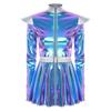 Womens Alien Costume Long Sleeves Front Zip A Line Dress Belt Design Shiny Metallic Outer Space Robot Costume