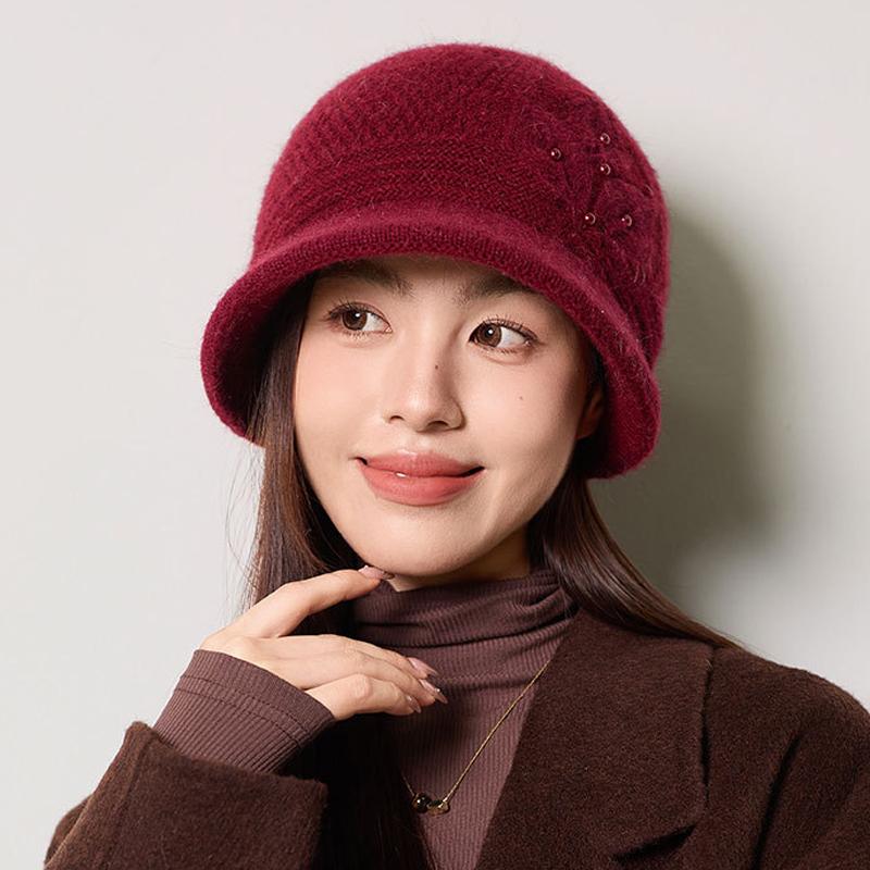 Mother Warm Hat Women's Autumn Winter Rabbit Hair Knitted Hat Middle-Aged and Elderly Thick Ear Protection Fisherman Hat