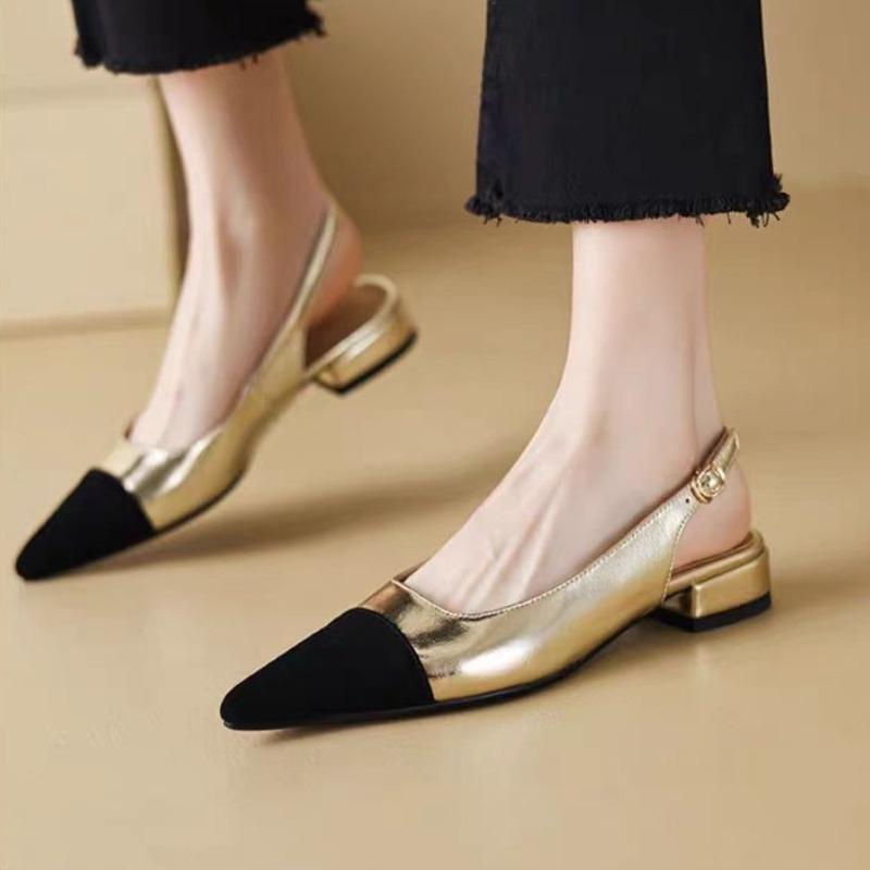 Fashion Low Heels Real Leather Slingbacks Shoes Women Square Toe Pumps Thick Heel Shoes Brand Design Lady Footwear 2025 Size Rubber